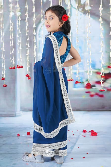 Little Bansi Jaal Embroidered Border Pre-Draped Saree With Blouse 