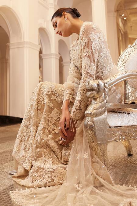 Seema Gujral Floral Embroidered Sheer Kurta Sharara Set 