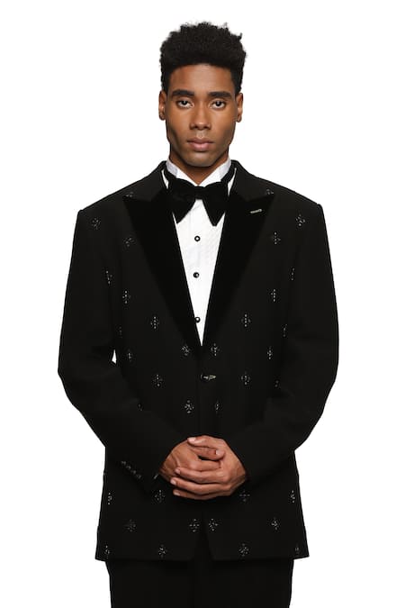 Paresh Lamba Signatures_Black Beads, Cut Work Embroidered Lapel Collar Jacket _at_Aza_Fashions