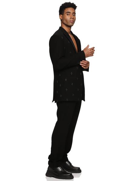 Buy_Paresh Lamba Signatures_Black Cupro Plain Straight Fit Trouser  _Online_at_Aza_Fashions