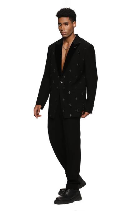 Shop_Paresh Lamba Signatures_Black Cupro Plain Straight Fit Trouser  _Online_at_Aza_Fashions