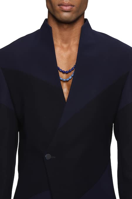 Paresh Lamba Signatures_Blue Cupro Plain Patch Work Panelled Jacket  _at_Aza_Fashions