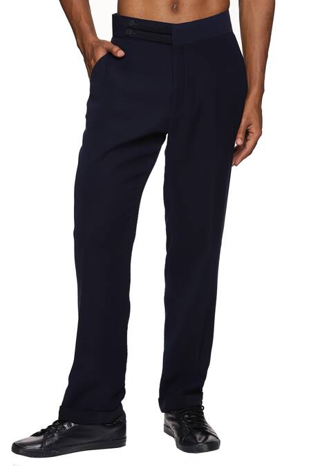 Paresh Lamba Signatures_Blue Cupro Plain Straight Fit Trouser  _Online_at_Aza_Fashions