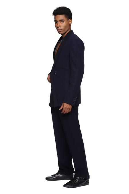 Paresh Lamba Signatures_Blue Cupro Plain Straight Fit Trouser  _at_Aza_Fashions