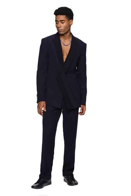 Buy_Paresh Lamba Signatures_Blue Cupro Plain Straight Fit Trouser  