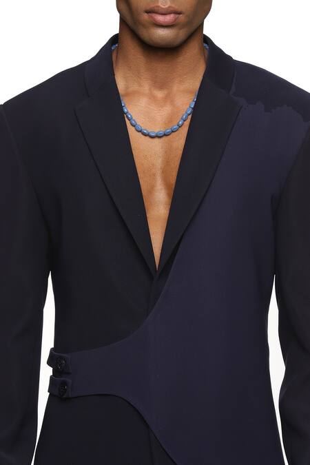 Shop_Paresh Lamba Signatures_Blue Cupro Plain Asymmetric Panelled Jacket  _Online_at_Aza_Fashions