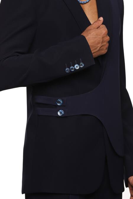 Paresh Lamba Signatures_Blue Cupro Plain Asymmetric Panelled Jacket  _at_Aza_Fashions