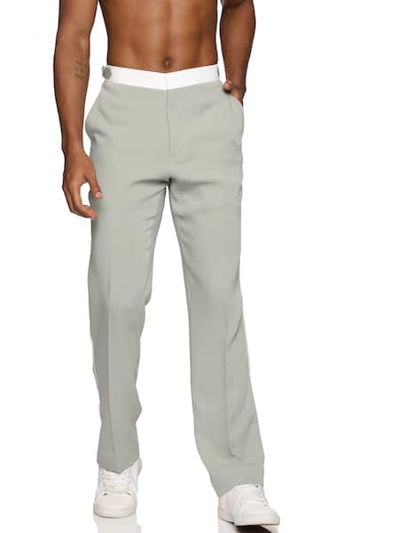 Paresh Lamba Signatures_Green Cupro Plain Color Block Patch Work Trouser _Online_at_Aza_Fashions