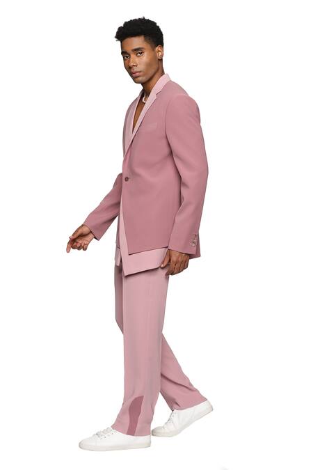 Buy_Paresh Lamba Signatures_Pink Cupro Plain Notched Lapel Collar Asymmetric Jacket  _Online_at_Aza_Fashions