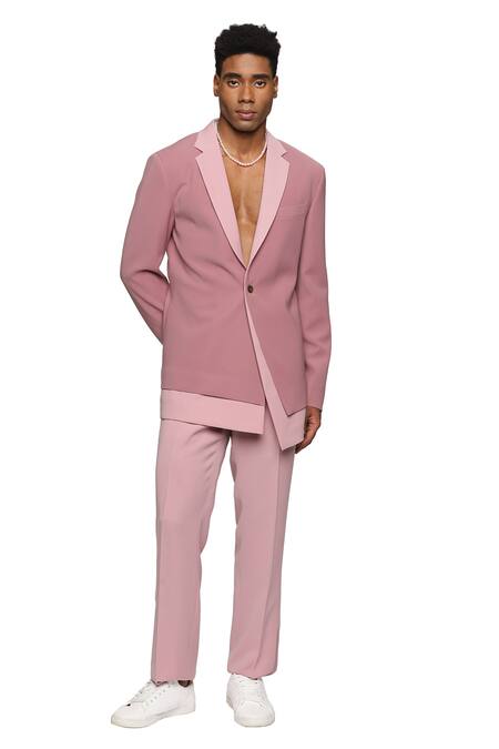 Buy_Paresh Lamba Signatures_Pink Cupro Plain Color Block Panelled Trouser  _Online_at_Aza_Fashions