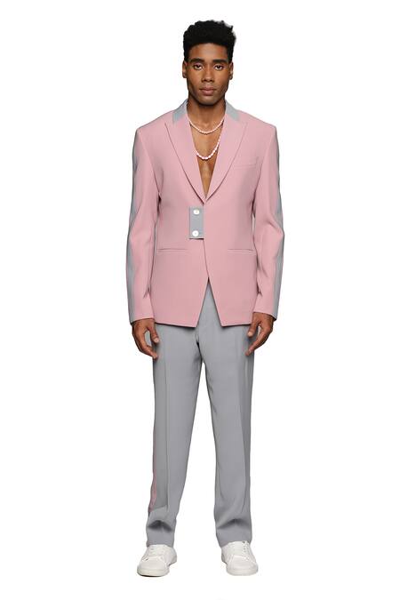 Paresh Lamba Signatures_Pink Cupro Plain Color Block Panelled Jacket  _Online_at_Aza_Fashions