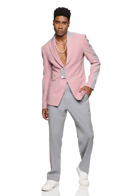 Buy_Paresh Lamba Signatures_Pink Cupro Plain Color Block Panelled Jacket  _Online_at_Aza_Fashions