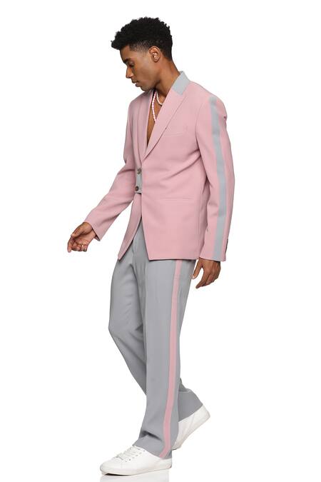 Shop_Paresh Lamba Signatures_Pink Cupro Plain Color Block Panelled Jacket  _Online_at_Aza_Fashions