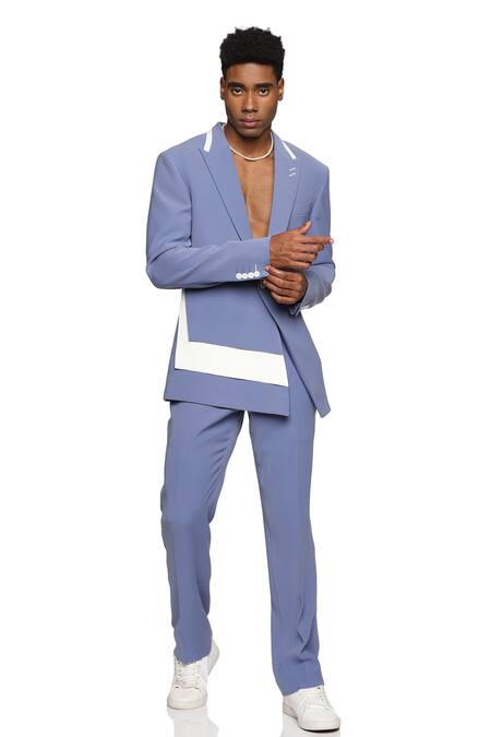 Paresh Lamba Signatures_Blue Cupro Plain Asymmetric Layered Jacket  _Online_at_Aza_Fashions