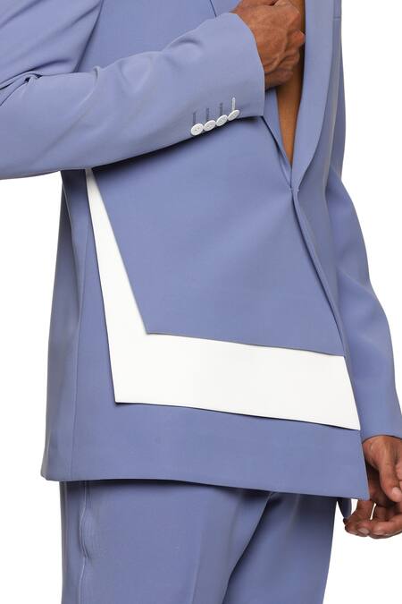 Paresh Lamba Signatures_Blue Cupro Plain Asymmetric Layered Jacket  _at_Aza_Fashions