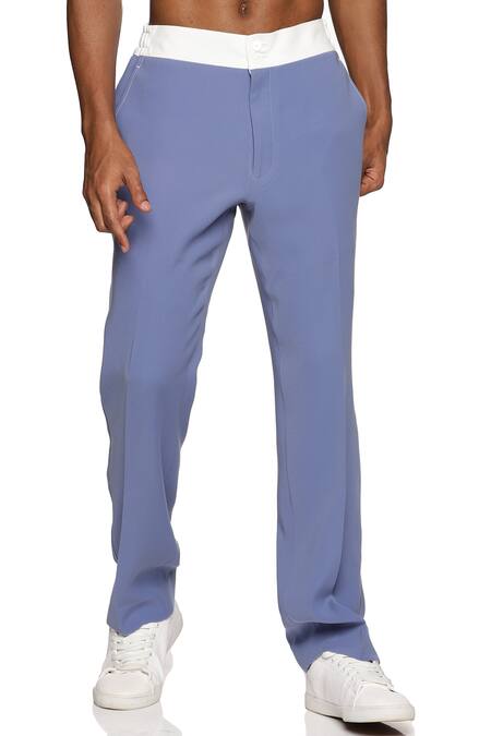 Paresh Lamba Signatures_Blue Cupro Plain Straight Fit Trouser  _Online_at_Aza_Fashions