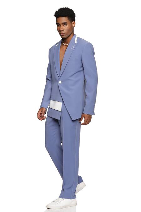 Paresh Lamba Signatures_Blue Cupro Plain Straight Fit Trouser  _at_Aza_Fashions