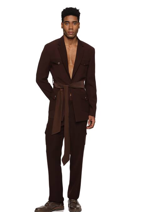 Buy_Paresh Lamba Signatures_Brown Cupro Plain Patch Pocket Trouser  _Online_at_Aza_Fashions