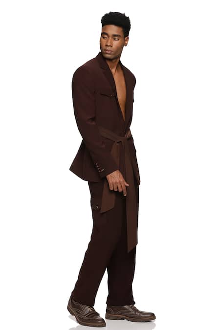 Shop_Paresh Lamba Signatures_Brown Cupro Plain Patch Pocket Trouser  _Online_at_Aza_Fashions