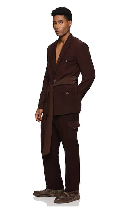Paresh Lamba Signatures_Brown Cupro Plain Patch Pocket Trouser  _at_Aza_Fashions