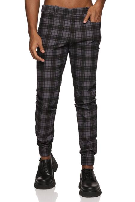 Paresh Lamba Signatures_Grey Cotton Checkered Bomber Jacket And Pant Set _Online_at_Aza_Fashions