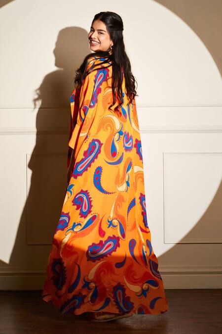Shop_Style Junkiie_Yellow Crepe Viscose Print Mango Paisley Pant _at_Aza_Fashions