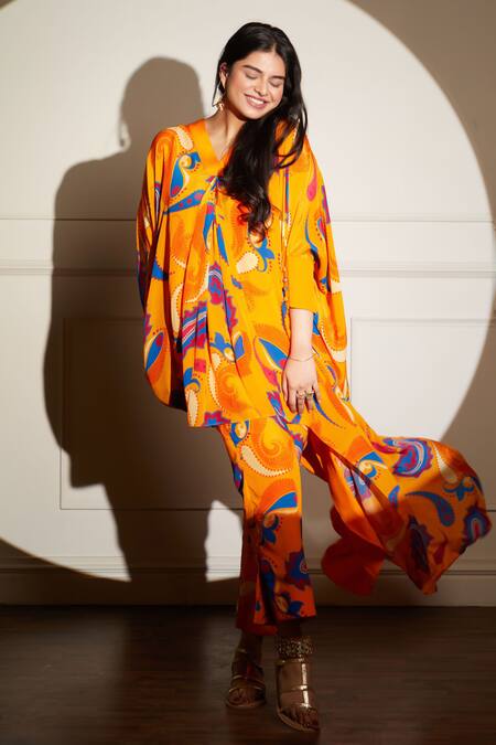 Buy_Style Junkiie_Yellow Crepe Viscose Print Mango Paisley Pant _Online_at_Aza_Fashions