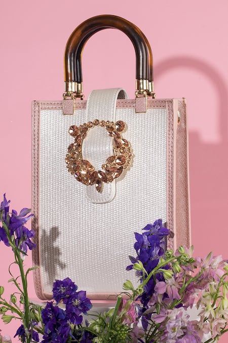 House Of Bio Pink Crystal Bianca Embellished Brooch Bag Online at Aza Fashions House Of Bio_Pink Crystal Bianca Embellished Brooch Bag _Online_at_Aza_Fashions
