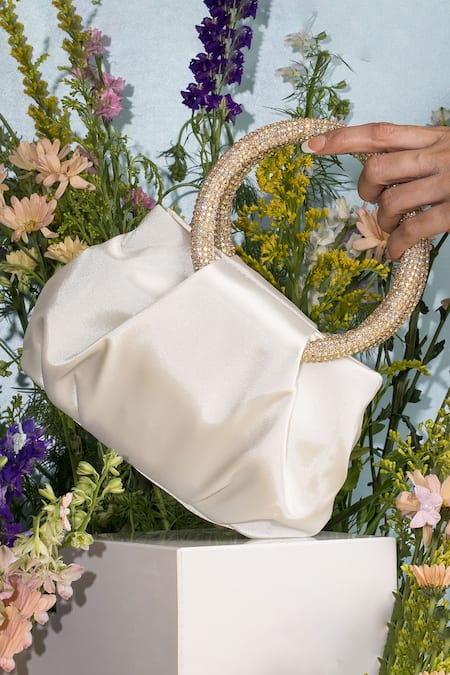 House Of Bio Nina Satin Crystal Studded Round Handle Bag 
