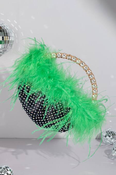Shop_House Of Bio_Black Crystal Nora Embellished Feathered Bag _Online_at_Aza_Fashions