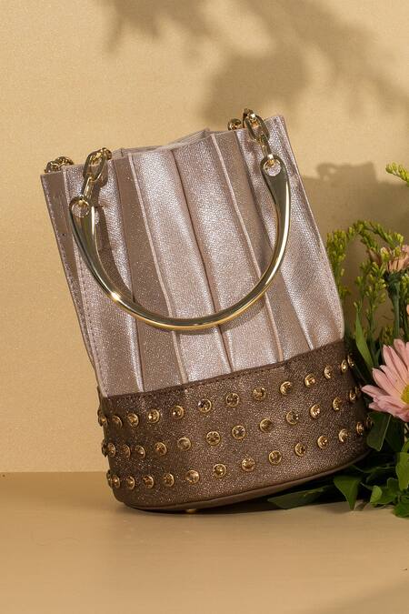 Buy_House Of Bio_Gold Crystal Studs Alice Satin Embellished Handbag _Online_at_Aza_Fashions