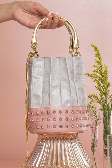House Of Bio_Silver Crystal Studs Alice Embellished Handbag _Online_at_Aza_Fashions