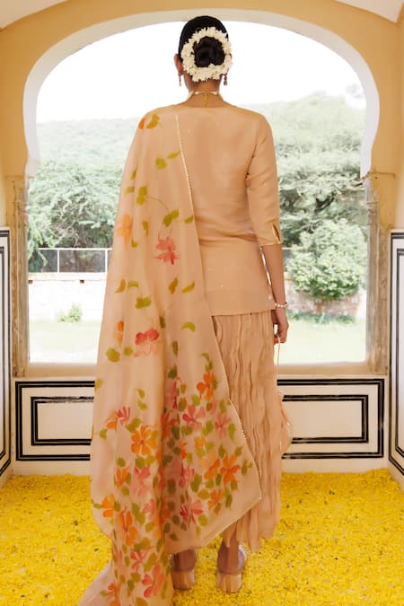 Geroo Jaipur Chanderi Mukaish Embroidered Kurta Gharara Set 