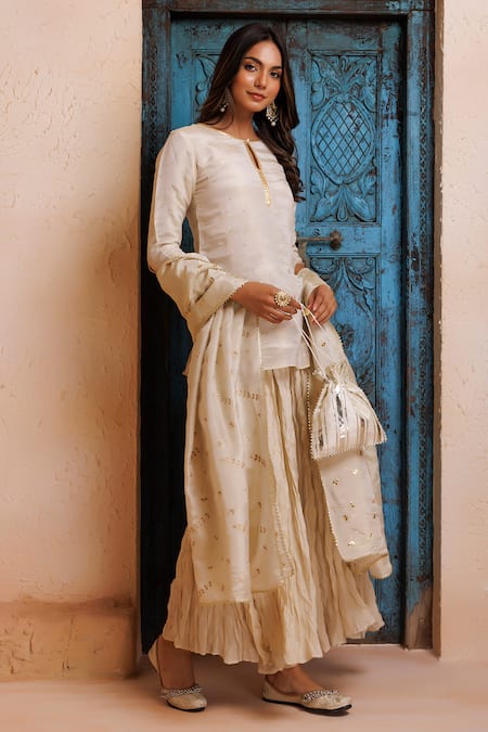 Buy_Geroo Jaipur_Gold Chanderi Embroidery, Mirrors, Gota Patti Embellished Kurta Gharara Set 