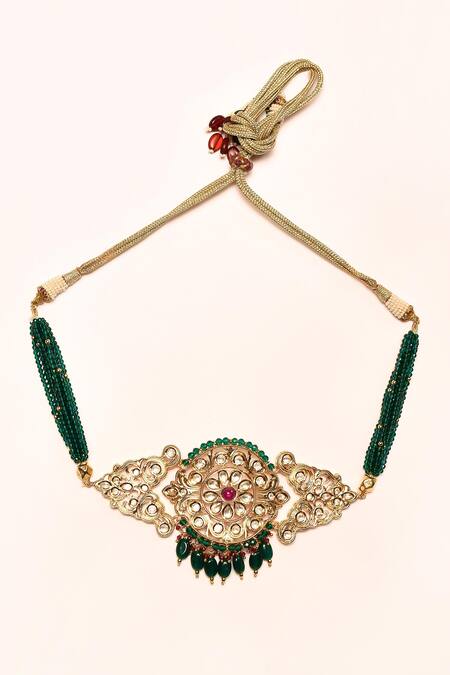 Buy_Nazaakat By Samara Singh_Green Stones Kundan And Embellished Choker Necklace Set _Online_at_Aza_Fashions