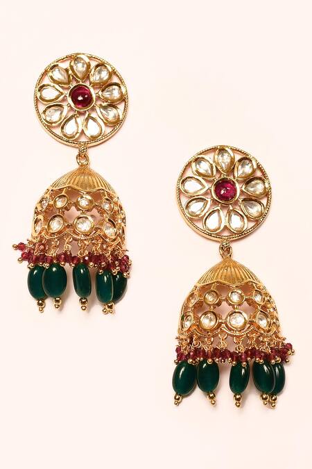 Shop_Nazaakat By Samara Singh_Green Stones Kundan And Embellished Choker Necklace Set _Online_at_Aza_Fashions