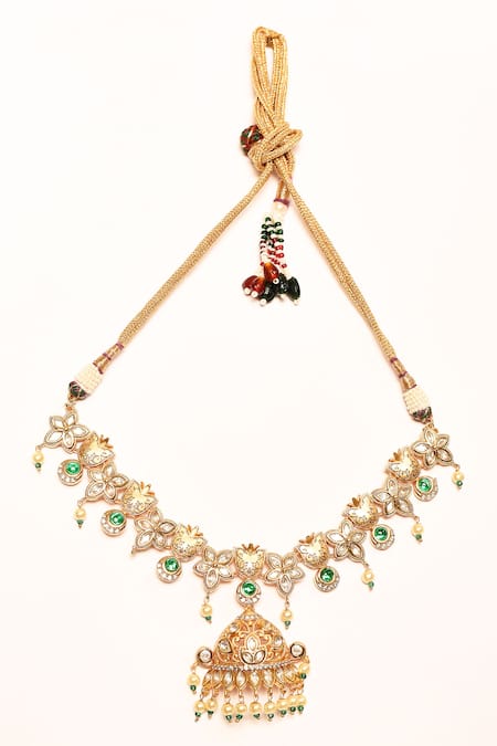 Buy_Nazaakat By Samara Singh_White Pearls, Stones Floral Cut Work Pendant Necklace Set _Online_at_Aza_Fashions