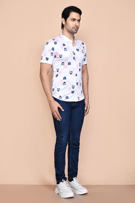 Aryavir Malhotra_White Nylon Faces Print Shirt _at_Aza_Fashions