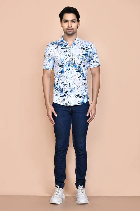 Aryavir Malhotra_White Nylon Abstract Print Shirt _Online_at_Aza_Fashions