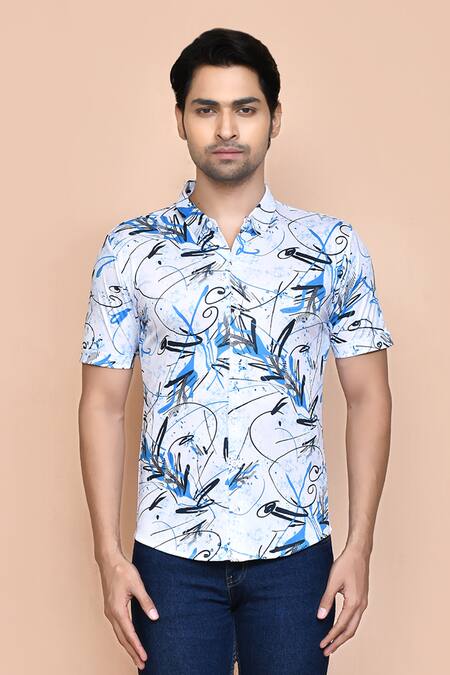 Buy_Aryavir Malhotra_White Nylon Abstract Print Shirt _Online_at_Aza_Fashions