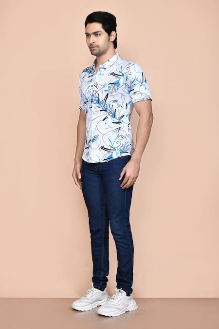 Shop_Aryavir Malhotra_White Nylon Abstract Print Shirt _Online_at_Aza_Fashions