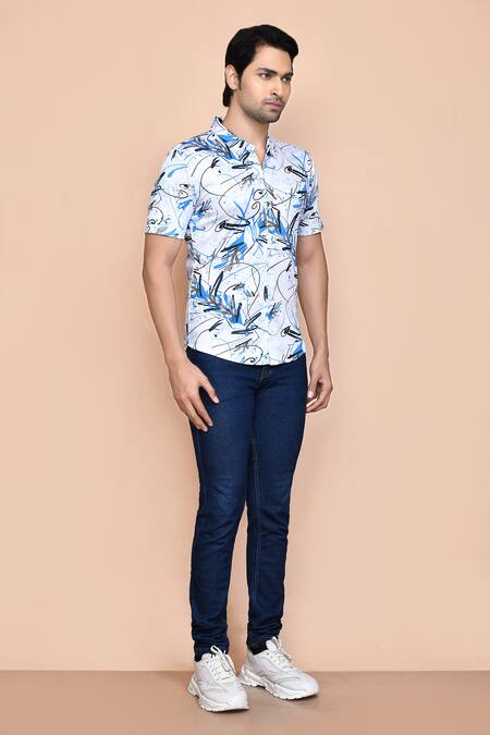 Aryavir Malhotra_White Nylon Abstract Print Shirt _at_Aza_Fashions