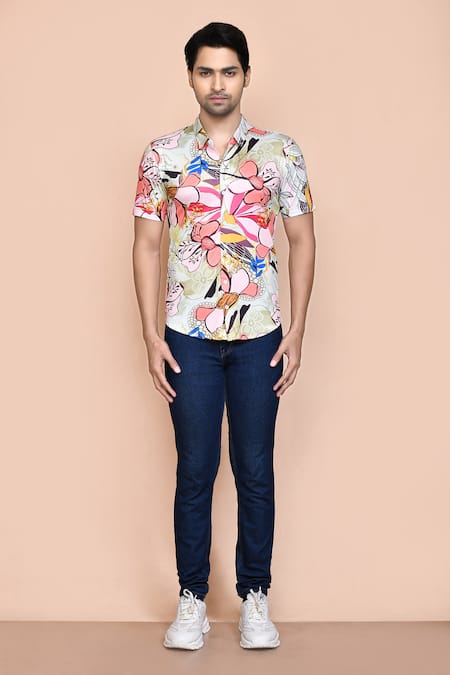 Arihant Rai Sinha_Multi Color Nylon Embroidery Retro Floral Print Shirt _Online_at_Aza_Fashions