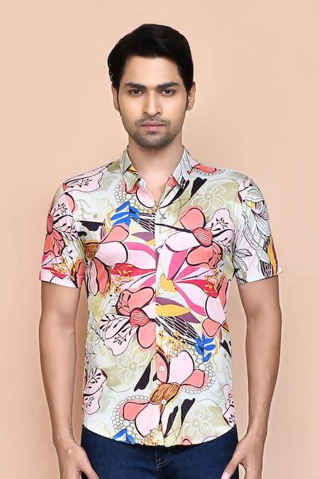 Buy_Arihant Rai Sinha_Multi Color Nylon Embroidery Retro Floral Print Shirt _Online_at_Aza_Fashions