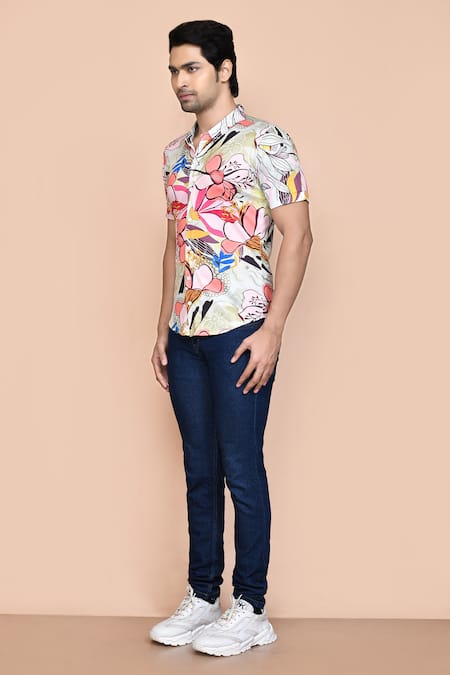 Shop_Arihant Rai Sinha_Multi Color Nylon Embroidery Retro Floral Print Shirt _Online_at_Aza_Fashions