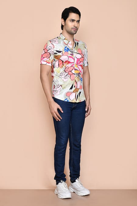 Arihant Rai Sinha_Multi Color Nylon Embroidery Retro Floral Print Shirt _at_Aza_Fashions