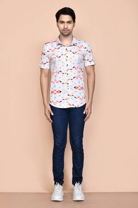 Aryavir Malhotra_Multi Color Nylon Sprinkle Print Shirt _Online_at_Aza_Fashions