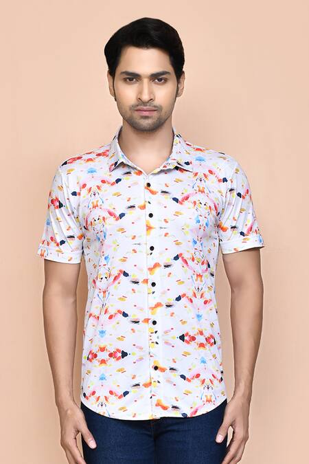 Buy Aryavir Malhotra Multi Color Nylon Sprinkle Print Shirt Online at Aza Fashions Buy_Aryavir Malhotra_Multi Color Nylon Sprinkle Print Shirt _Online_at_Aza_Fashions