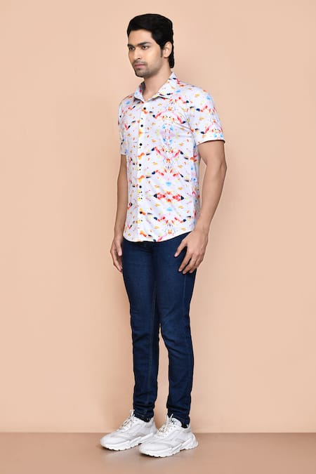 Shop_Aryavir Malhotra_Multi Color Nylon Sprinkle Print Shirt _Online_at_Aza_Fashions