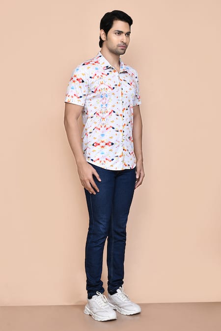 Aryavir Malhotra_Multi Color Nylon Sprinkle Print Shirt _at_Aza_Fashions